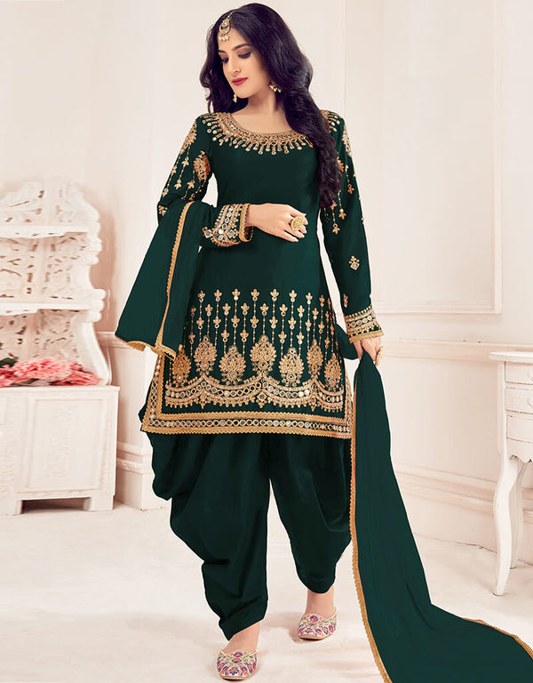 Bottle Green Fox Georgette Patiyala Salwar Suit