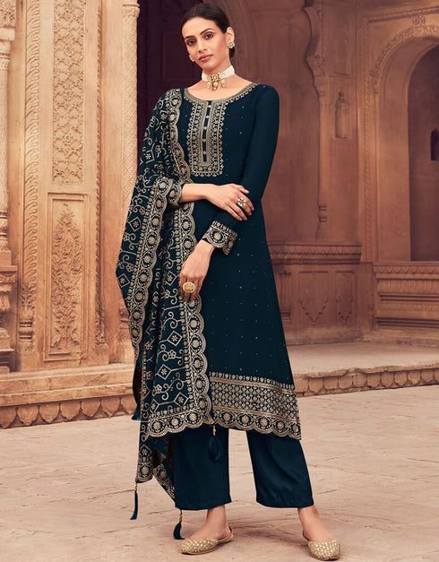 Mirage Pant style Salwar Kameez Georgette Salwar Kameez in Embroidery, Sequins & Lace Work
