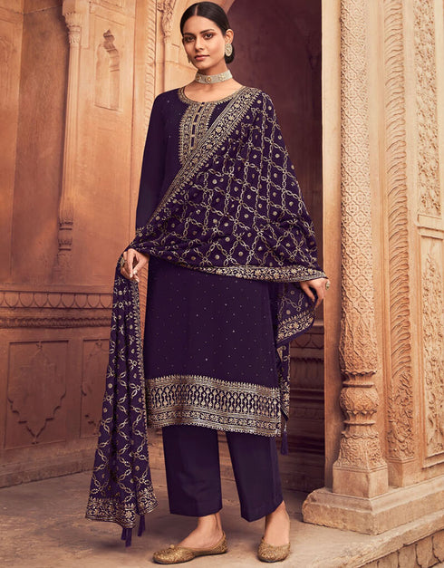 Bleached Cedar Pant style Salwar Kameez Georgette Salwar Kameez in Embroidery, Sequins & Lace Work