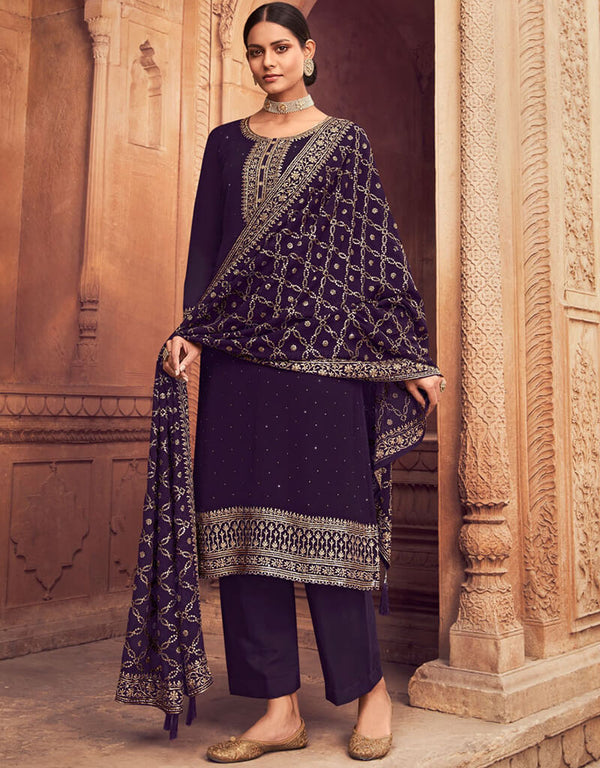 Bleached Cedar Pant style Salwar Kameez Georgette Salwar Kameez in Embroidery, Sequins & Lace Work