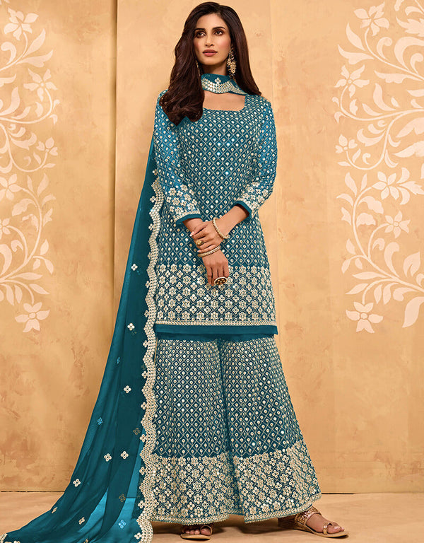 Cerulean Blue Georgette Sharara Suit