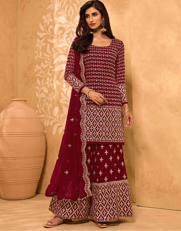 Maroon Georgette Sharara Suit