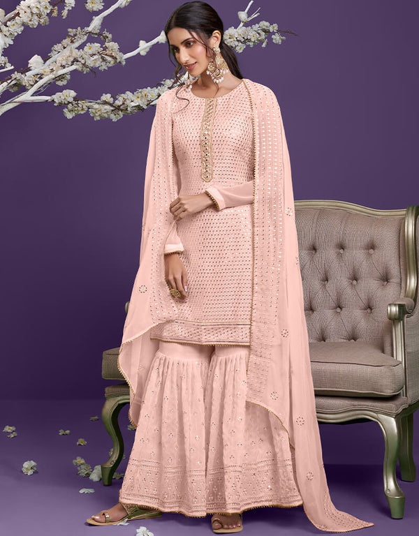 Peach Georgette Sharara Suit