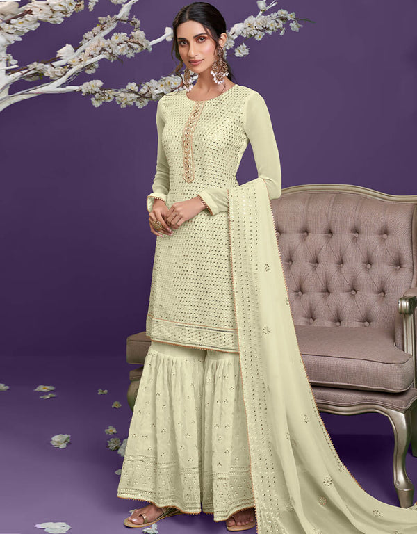 Lemon Yellow Georgette Sharara Suit