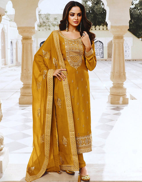 Yellow Dola Silk Pant Salwar Suit