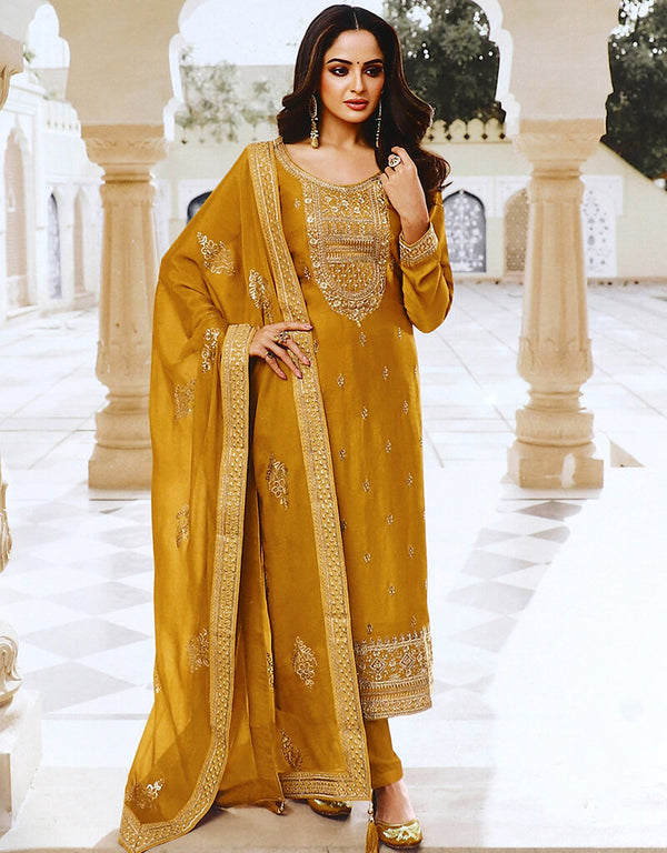 Yellow Dola Silk Pant Salwar Suit