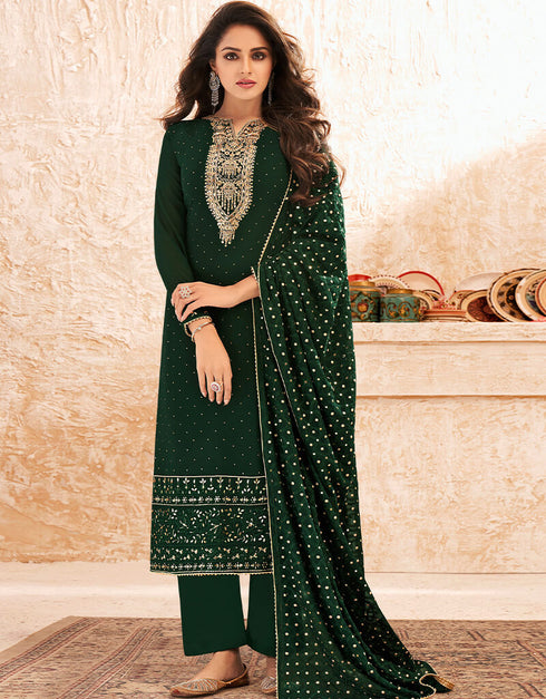 Green Faux Georgette Pant Salwar Suit