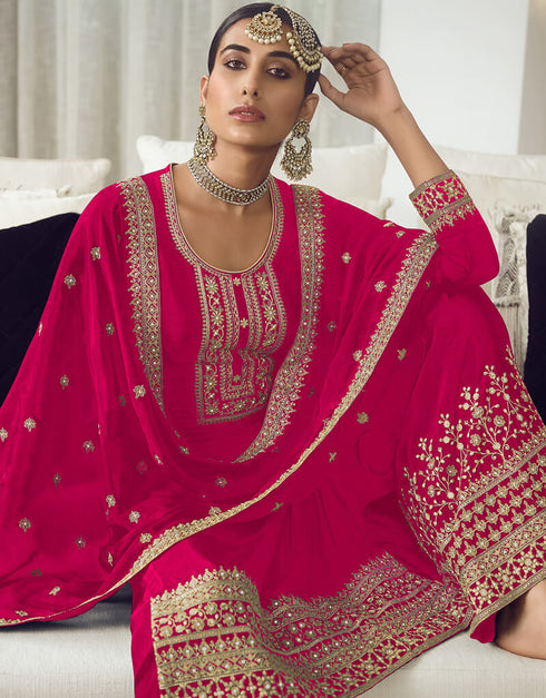 Pink Dola Silk Palazzo Salwar Suit Closure View