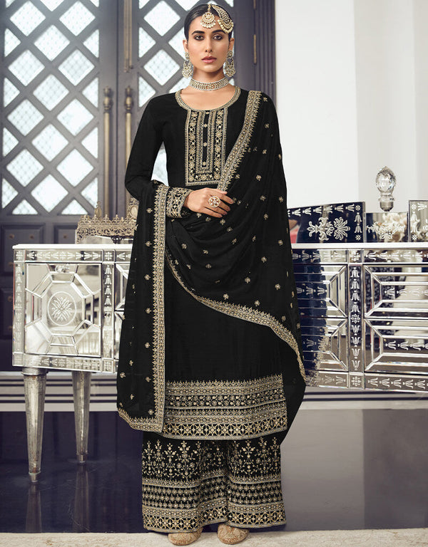 Black Dola Silk Palazzo Salwar Suit