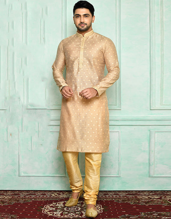 Cream Kurta Brocade Churidar