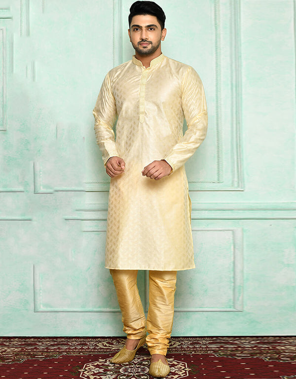 Cream Kurta Brocade Churidar