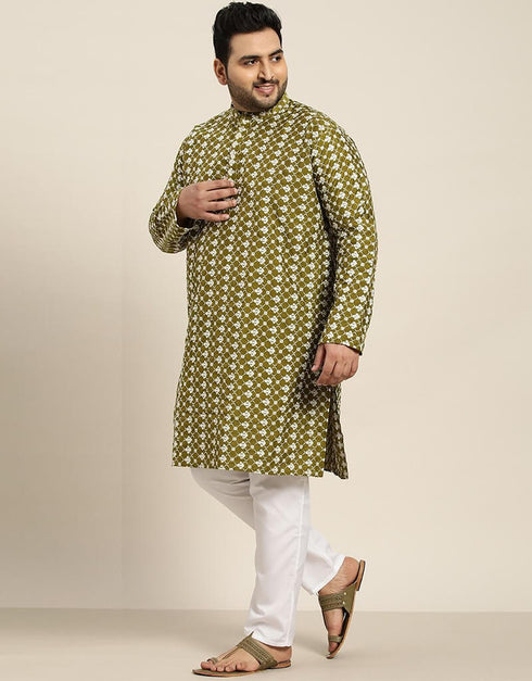 Brown Green Kurta Silk Blend Pant Closure View