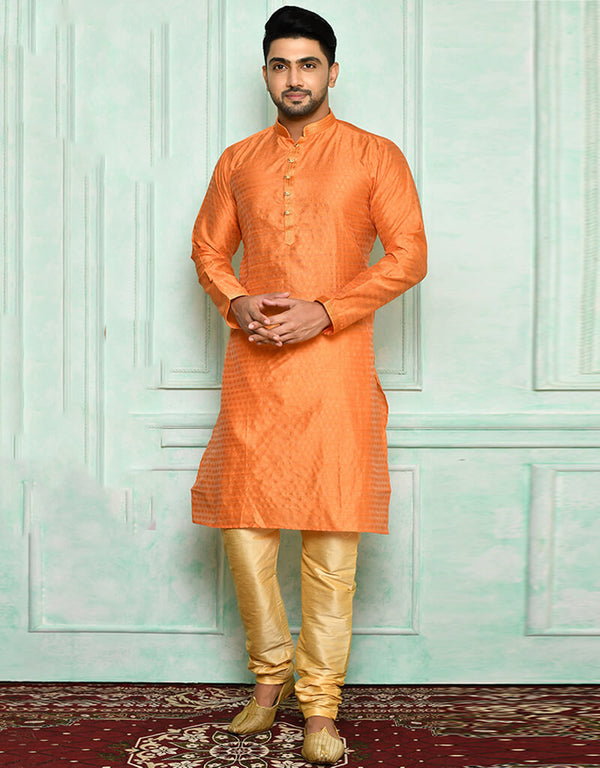 Orange Kurta Brocade Churidar