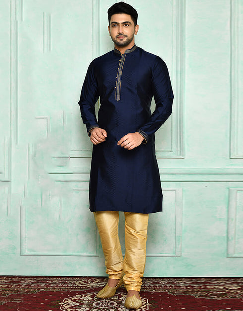 Navy Blue Kurta Brocade Churidar