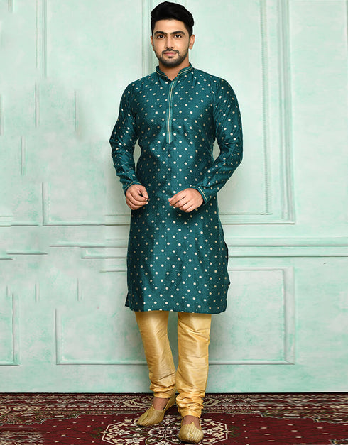 Teal Kurta Brocade Churidar