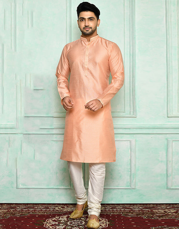 Peach Kurta Art silk Churidar