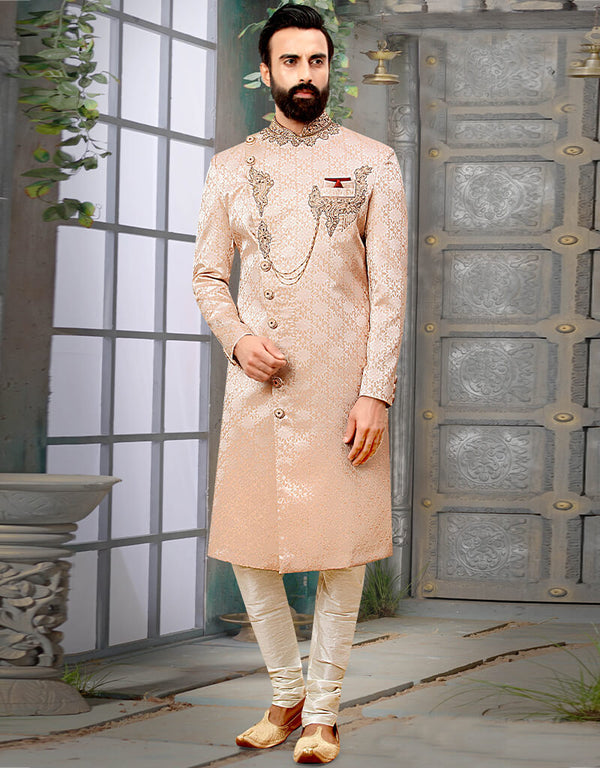 Light Pink Kurta Brocade Chudidaar