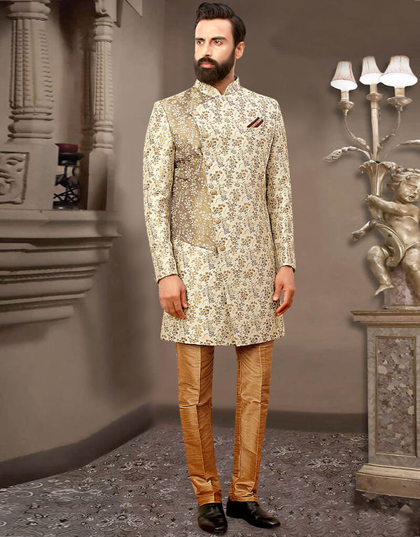 Cream Kurta Brocade Chudidaar