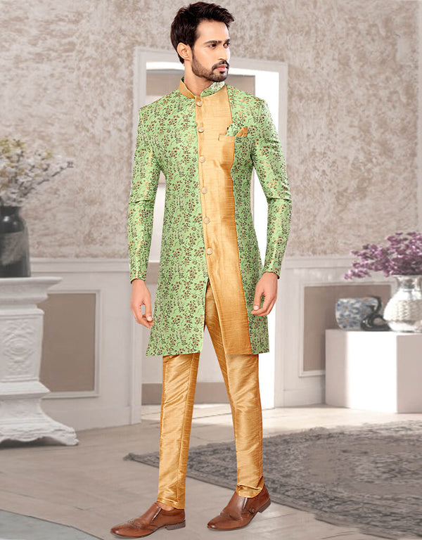 Pista Green Kurta Brocade Chudidaar
