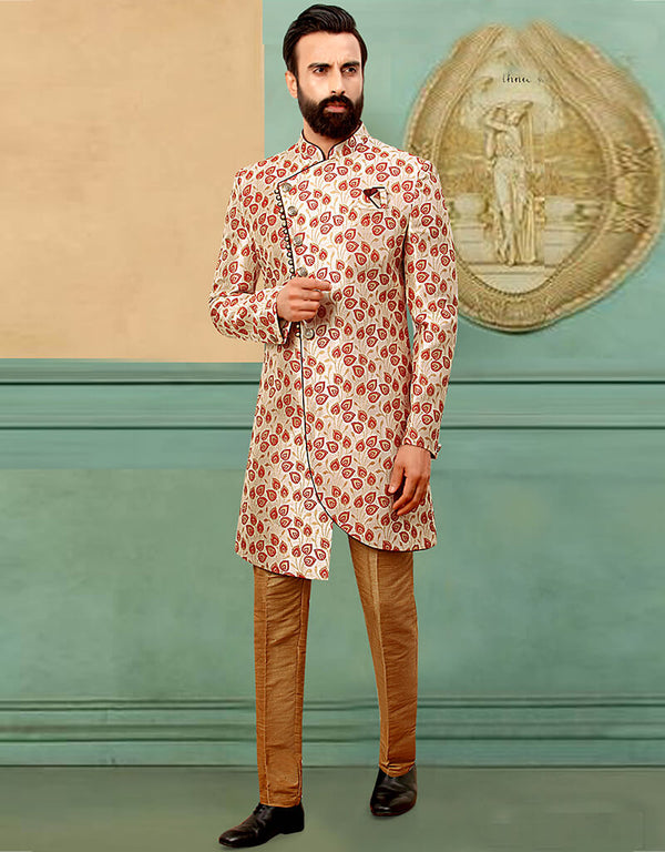 Maron Kurta Brocade Chudidaar