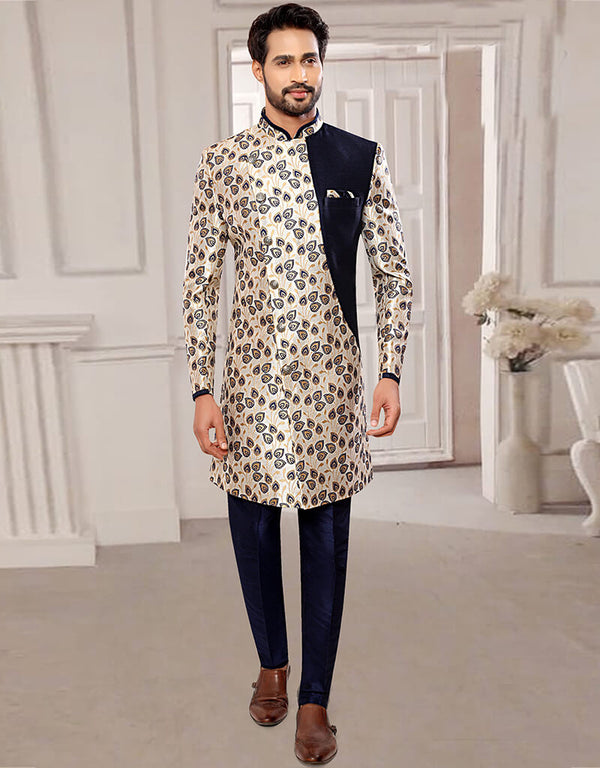 Navy Blue Kurta Brocade Chudidaar