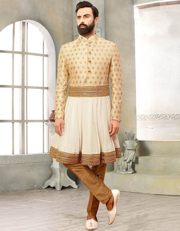 Cream Kurta Brocade Chudidaar