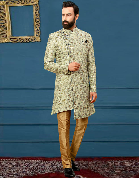 Pista Green Kurta Brocade Chudidaar