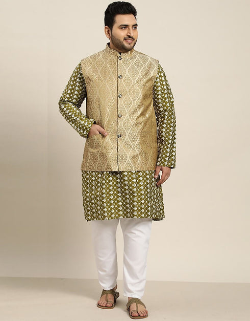 Brown Green Kurta Silk Blend Pant