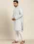 Pastel Grey Kurta Silk Blend Pant Closure View