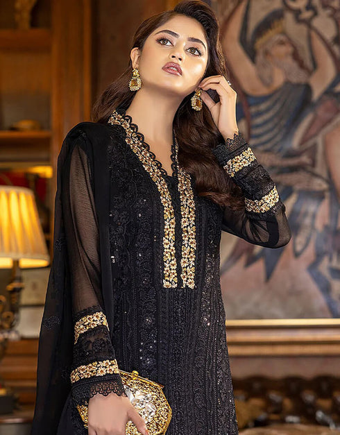 Black Fox Georgette Pant Salwar Suit Closure View
