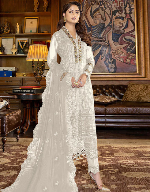 White Fox Georgette Pant Salwar Suit
