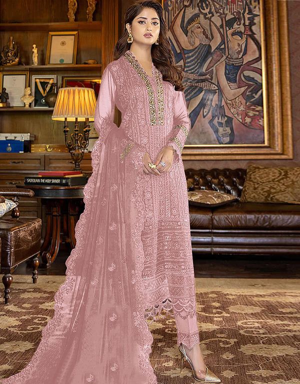 Pink Fox Georgette Pant Salwar Suit