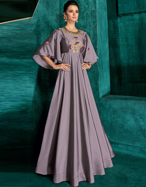 Light Purple Designer Party Wear Triva Silk Readymade Gown