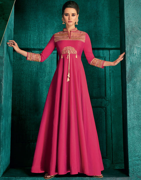 Pink Designer Party Wear Triva Silk Readymade Gown
