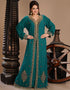 Dubai Bottle Green Georgette Hand Embroidery Party Wear Kaftan