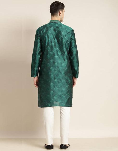 Green Kurta Jacquard Silk Pant Closure View