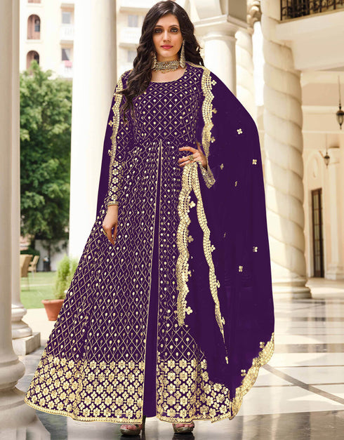 Purple Real Georgette Pant Suit