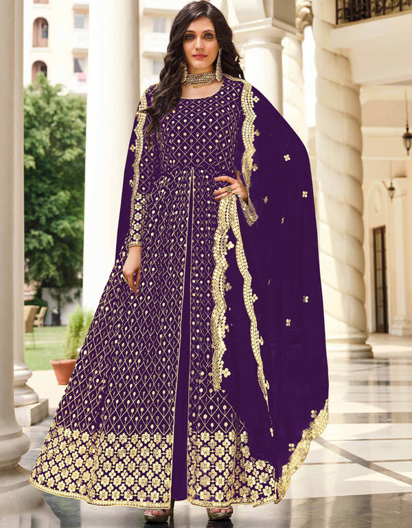 Purple Real Georgette Pant Suit