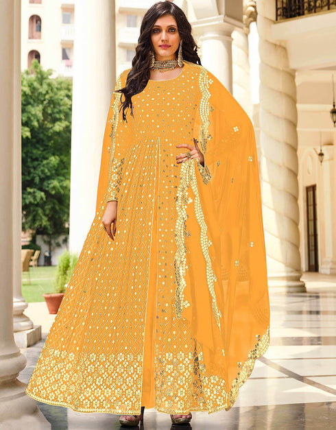 Yellow Real Georgette Pant Suit