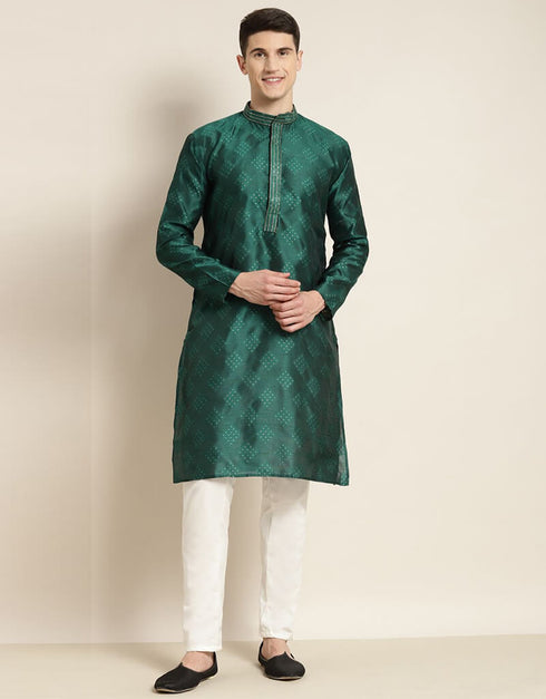 Green Kurta Jacquard Silk Pant