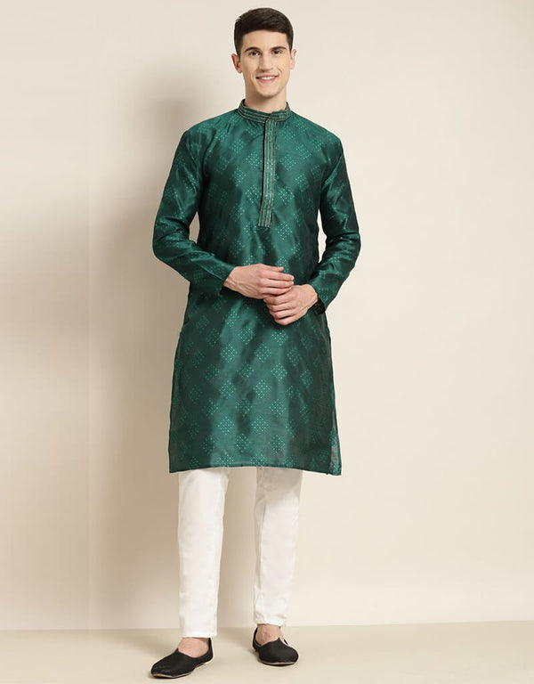 Green Kurta Jacquard Silk Pant