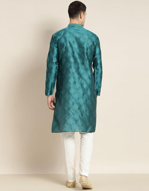 Blue Kurta Jacquard Silk Pant Closure View