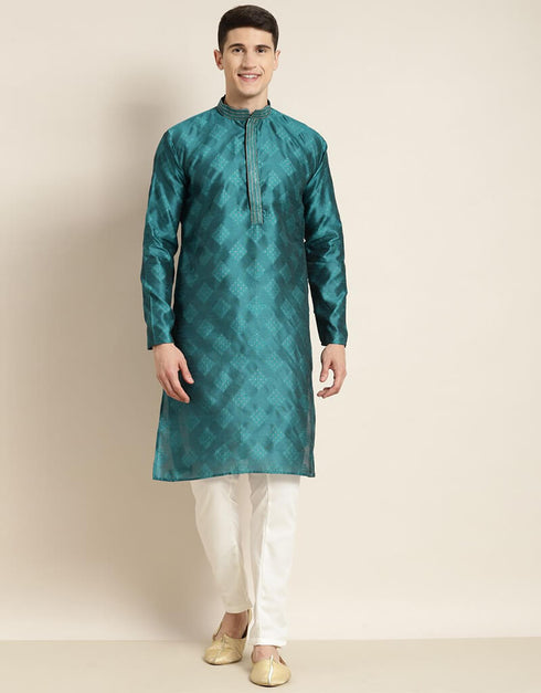 Blue Kurta Jacquard Silk Pant