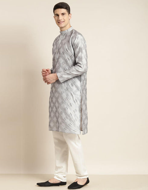 Grey Kurta Jacquard Silk Pant Closure View