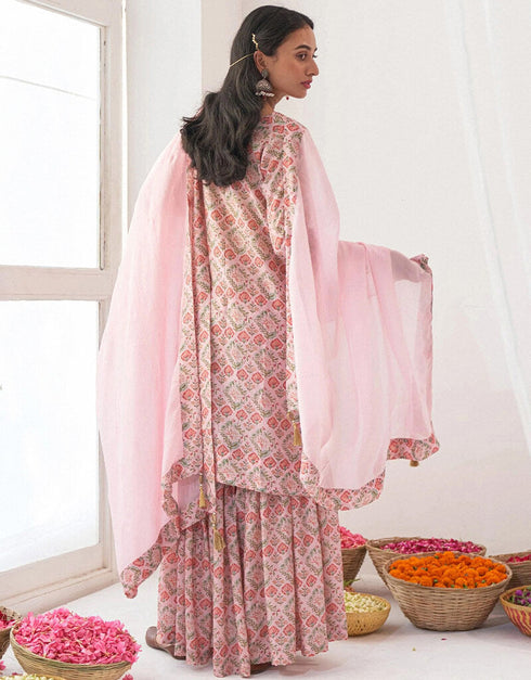 Pink Muslin Sharara Suit Back View