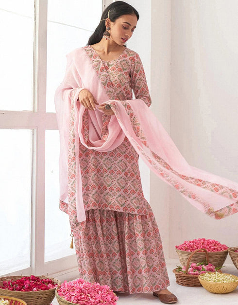 Pink Muslin Sharara Suit