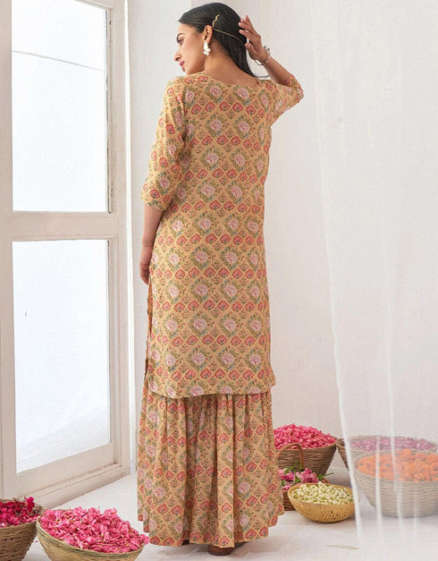 Yellow Muslin Sharara Suit Back View