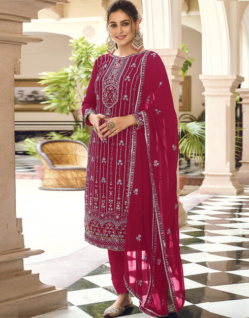 Pink Fox Georgette Pant Salwar Suit