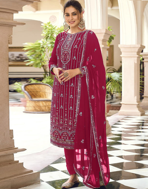 Pink Fox Georgette Pant Salwar Suit
