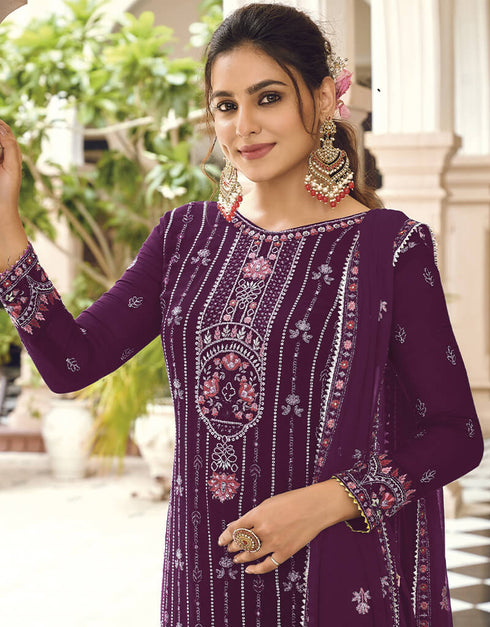 Wine Fox Georgette Pant Salwar Suit Closure View